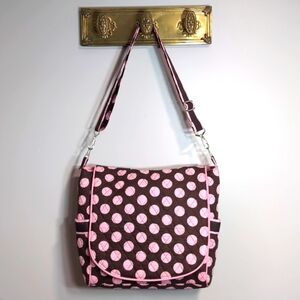 Belvah Beauty and Quality Pink/Brown Polkadot Quilted Tote Bag/Messenger Bag.